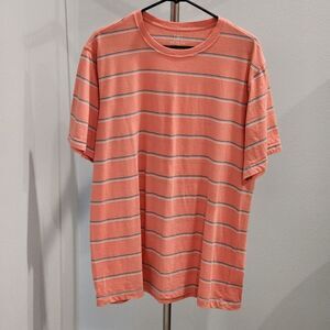 George Men's Short Sleeve Tee - Coral and Gray Stripes